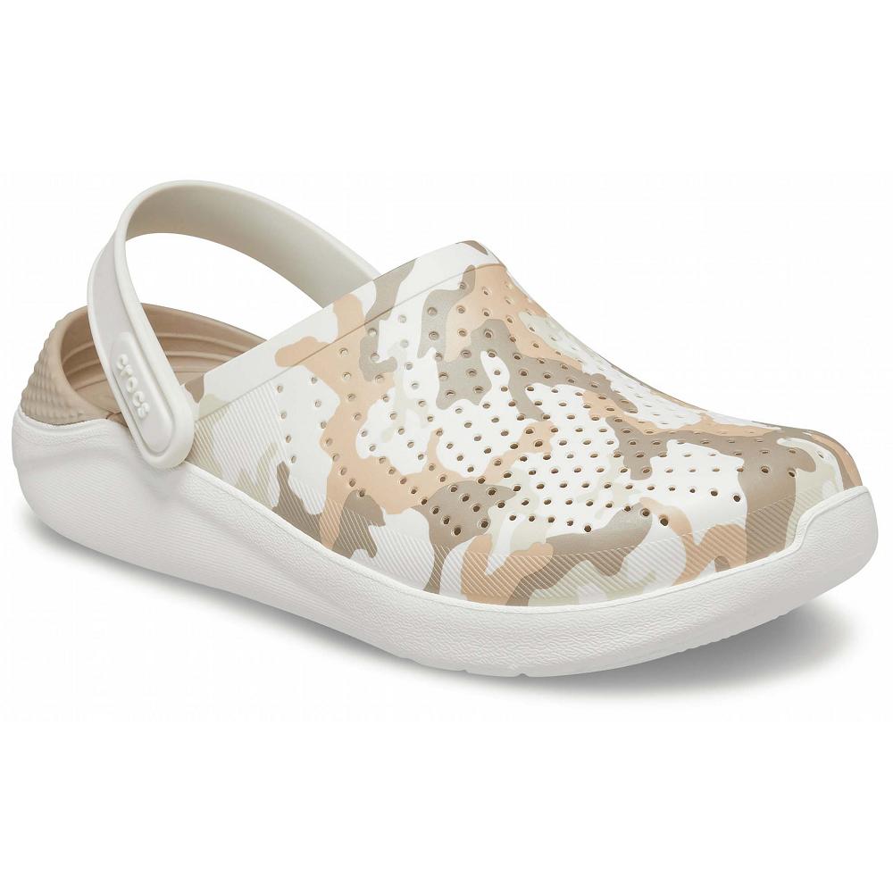 White Men's Crocs LiteRide™ Printed Camo Clogs | NZ 0723XYUF